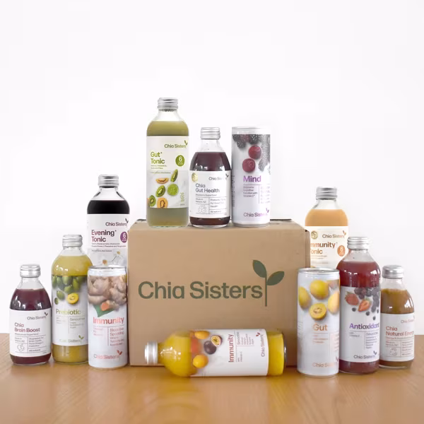 A 12-pack of Chia Sisters solar-powered drinks