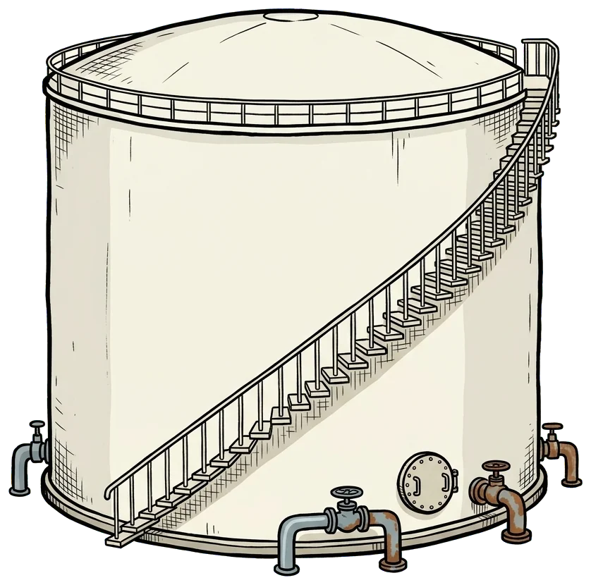 Hand-drawn fuel storage tank.